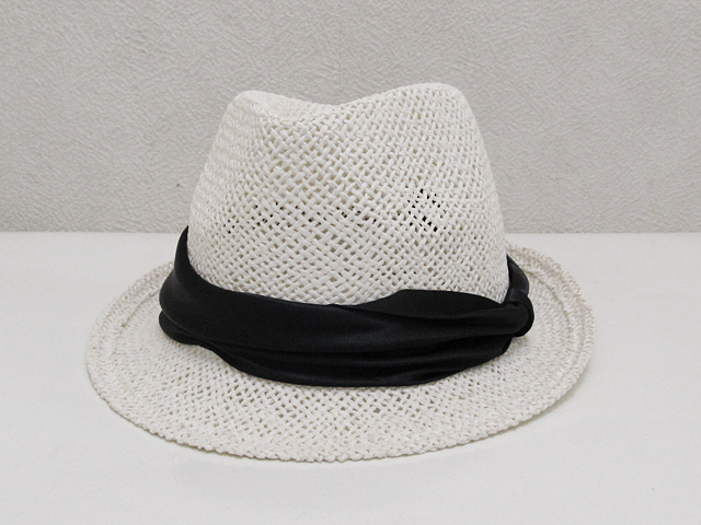 JABURO サテン巻ペーパー中折れハット 白ホワイト×黒ブラック / HAT 帽子