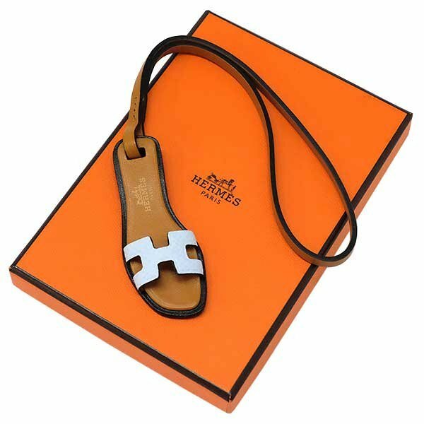 【送料無料】【本物】美品★HERMES★エルメス★オランナノ★ヴォーエプソン★バックチャーム★ブルーブリュム×ナチュラルサブレ★サンダル