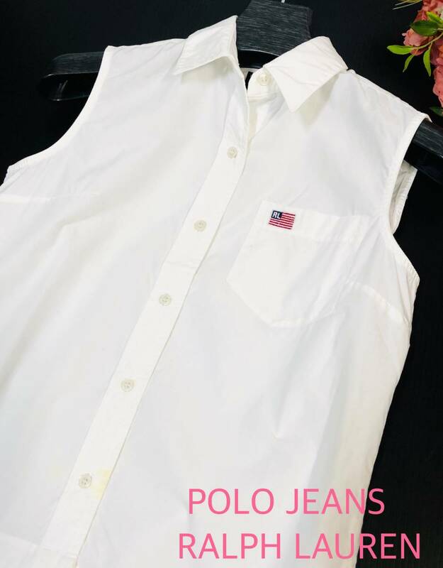 POLO JEANS（ポロ ジーンズ）RALPH LAUREN （ラルフローレン）ノースリーブシャツ　ホワイト　サイズS
