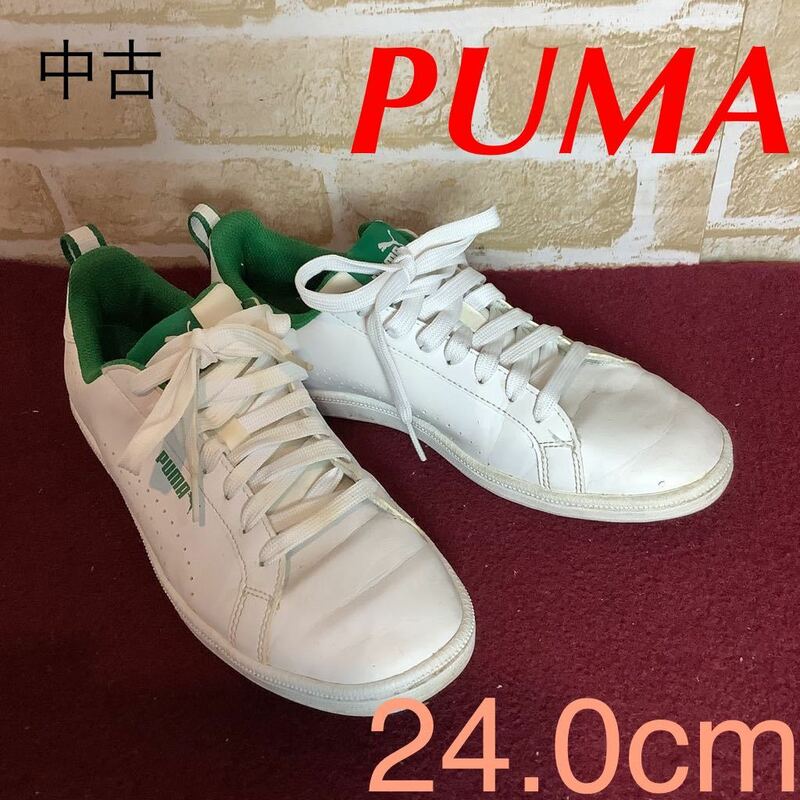 【売り切り!送料無料!】A-319 PUMA!スニーカー!ホワイト!グリーン!24.0cm!普段履き!通勤通学!おしゃれ!中古!