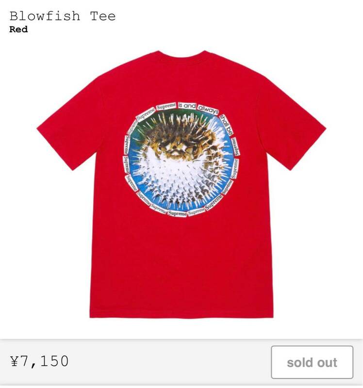 ★Supreme Blowfish Tee RED Lサイズ シュプリーム box logo Tシャツ 新品未開封 送料無料