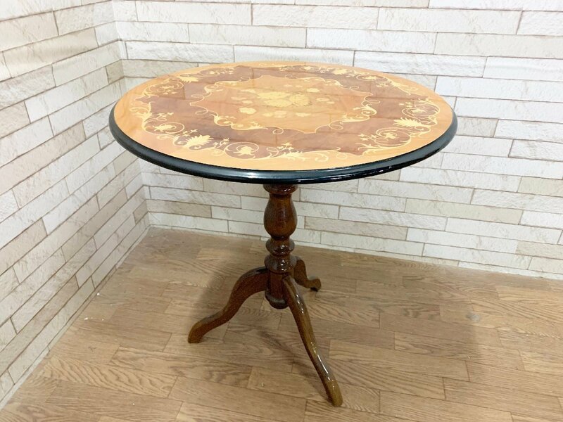 象嵌細工 丸テーブル サイドテーブル イタリア製 アンティーク クラシック カフェテーブル/直径60cm
