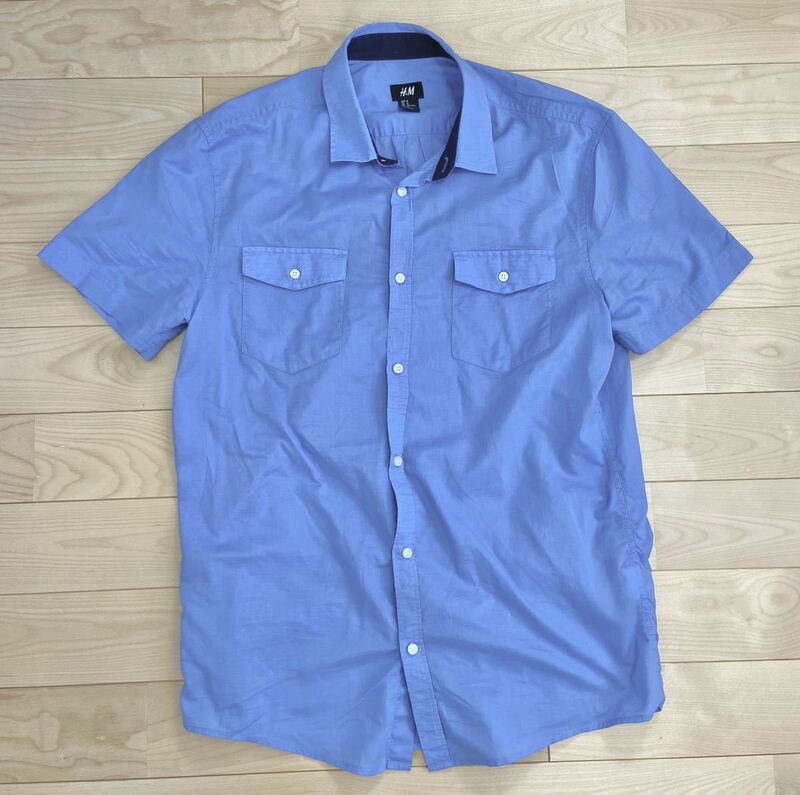 H&M メンズ 半袖シャツ M 送料無料 ブルー 水色