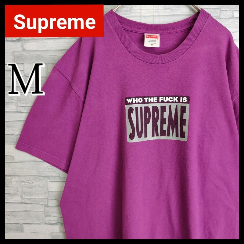 【USA製】シュプリーム☆センターロゴTシャツ　Mサイズ　希少カラー　パープル 紫　文字ロゴ　アメリカ製　Supreme Print Tee Shirt PURPLE