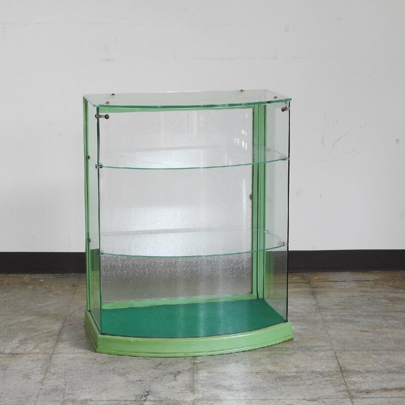 ふるい木枠に前面アールガラスのショーケース HK-a-02486 / 無垢材 ガラスケース ケビント ガラス戸棚