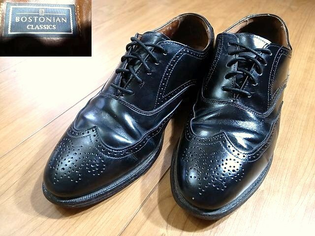 USA製 BOSTONIAN ボスト二アン 革靴 ウィングチップ レザーシューズ 黒 61/2D 約24.5㎝