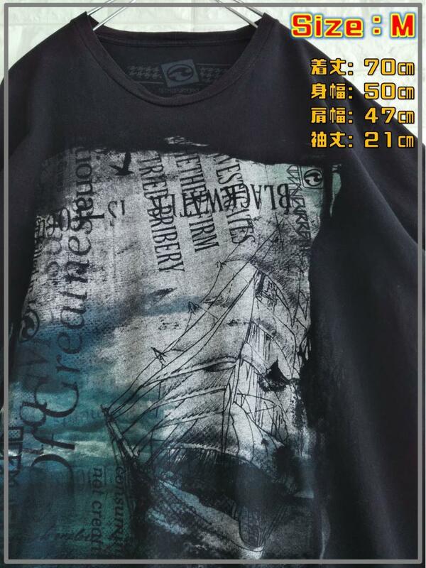 米国輸入 ocean current 絵画調 デザイン Ｔシャツ M　3276