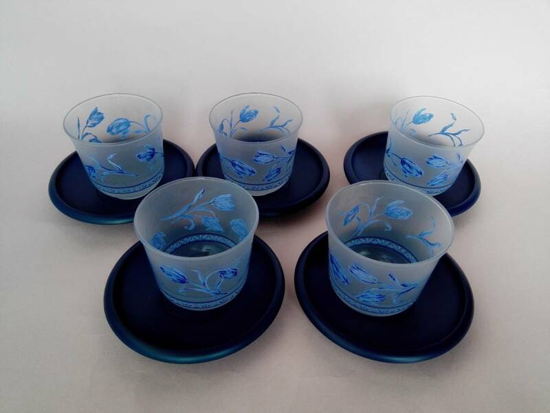 冷茶グラス　　ガラス製　　グラス＆茶托セット　　　５客セット　