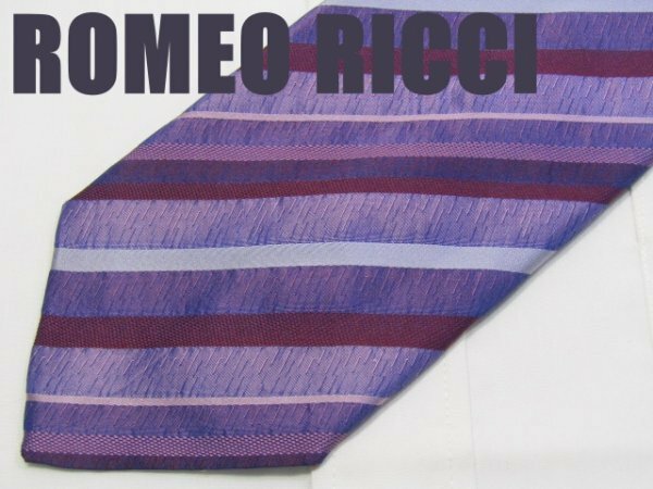 AA 133 ロメオリッチ ROMEO RICCI ネクタイ 紫系 光沢 ストライプ柄 レジメンタルストライプ マイクロパターン ジャガード