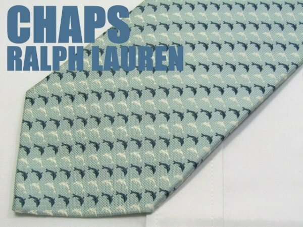 AA 132 【動物】 チャップス CHAPS RALPH LAUREN ネクタイ 日本製 水色系 微光沢 アニマル柄 イルカ ジャガード