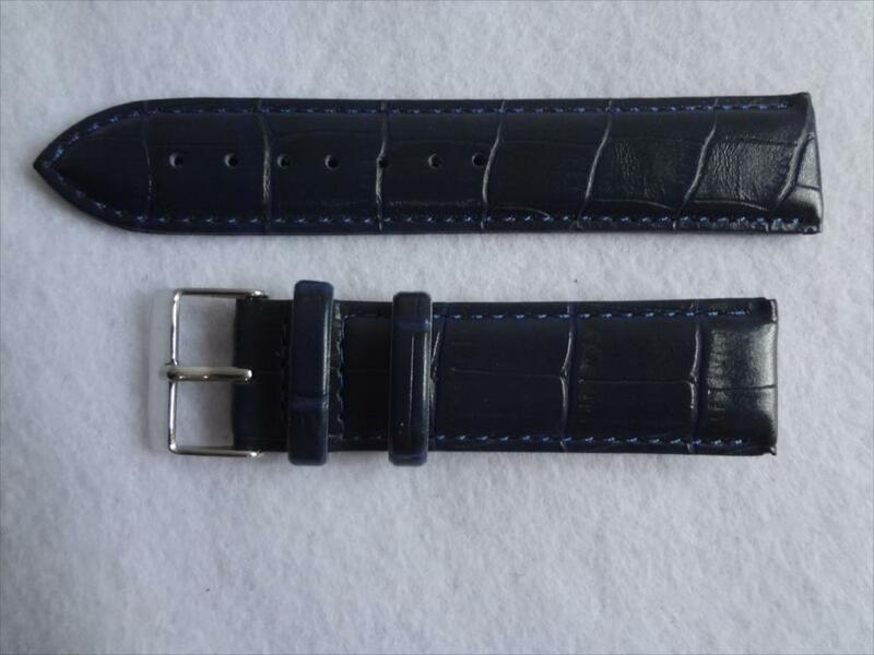 腕時計レザーバンド 22mm アリゲーター型押し 時計ベルト 青色 青 ブルー