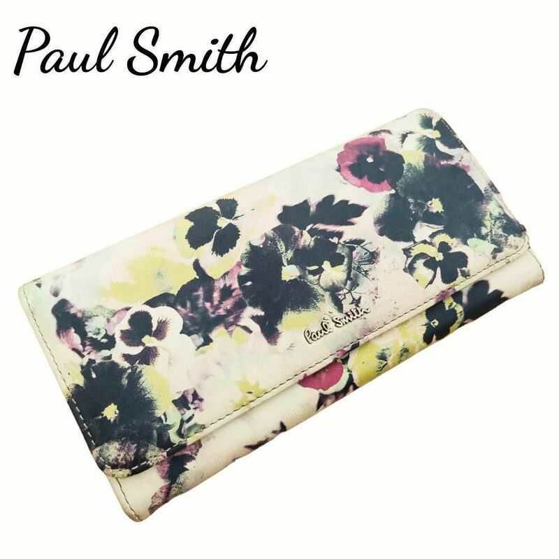 Paul Smith ポールスミス 二つ折り長財布 総柄 花柄 パンジー柄