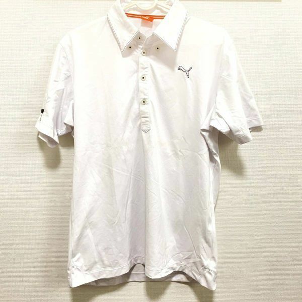 PUMA プーマ 半袖ポロシャツ　M　 白シャツ ボタンダウンシャツ ホワイト　スポーツウェア　ゴルフ　カジュアル◎14-41