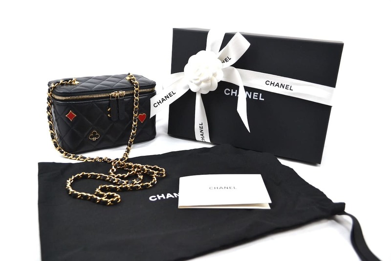 新品 CHANEL シャネル バニティバッグ マトラッセ キャビアスキン トランプ ミラー付き BLACK AP3079