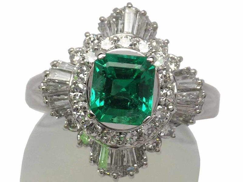 エメラルド ダイヤモンドリング Pt900 8.1g 13号 GRJソーティング付き　Jewelry Emerald0.90ct Dia0.96ct Ring