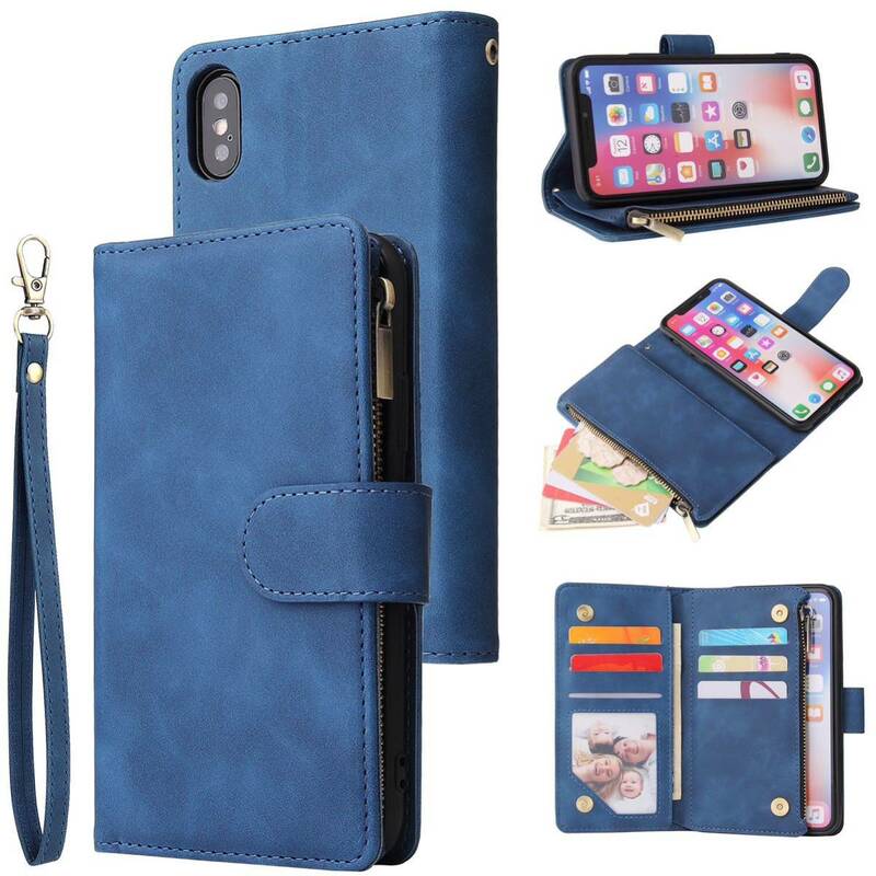 iPhone XS レザーケース アイフォン x/xs ケース iPhone x カバー カード収納 手帳型 お財布付き ブルー