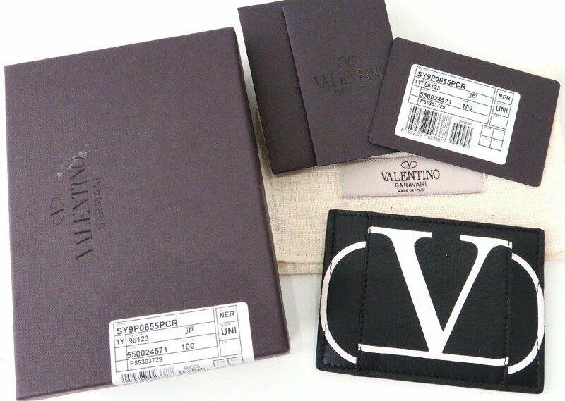 新品 箱付き！定価4万円弱 バレンチノ VALENTINO Vプリント カードケース メンズ レディース レザー パスケース ブラック