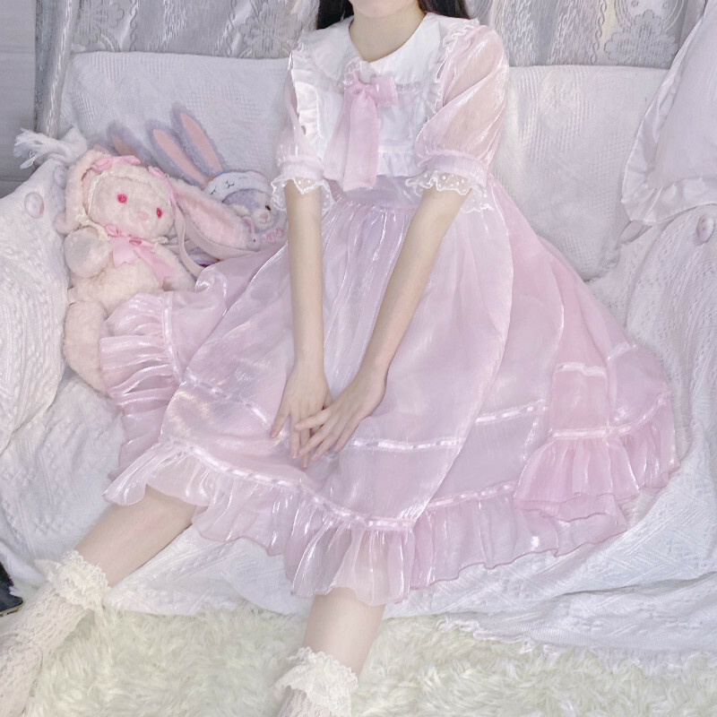新品　ワンピースレディース 20代30代40代　　　着心地抜群 　極美品　ドレス　　半袖　　ボウタイ装飾　　　ピンク