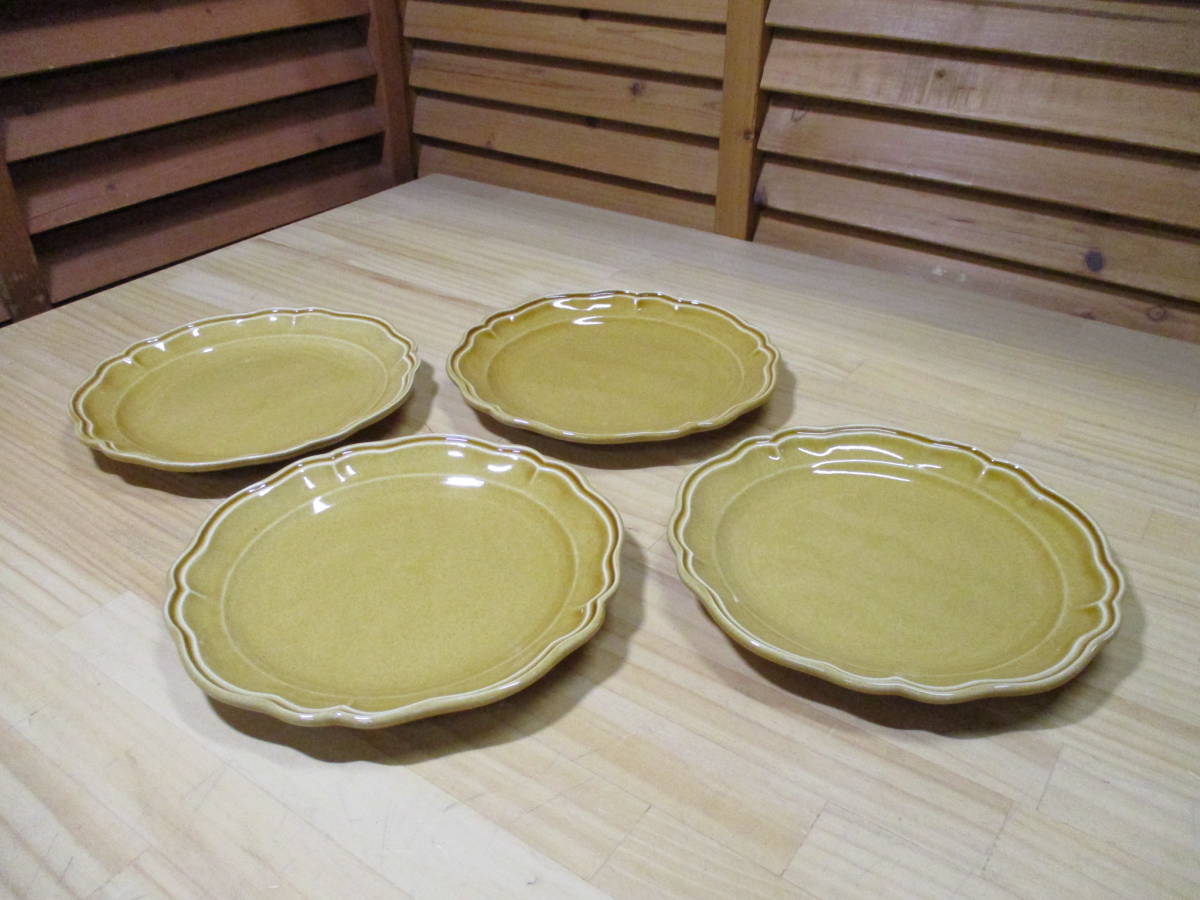 M1Y ◎182 【よしざわ窯】 益子焼 キャメル 洋まる 平皿 4枚セット 未使用展示品