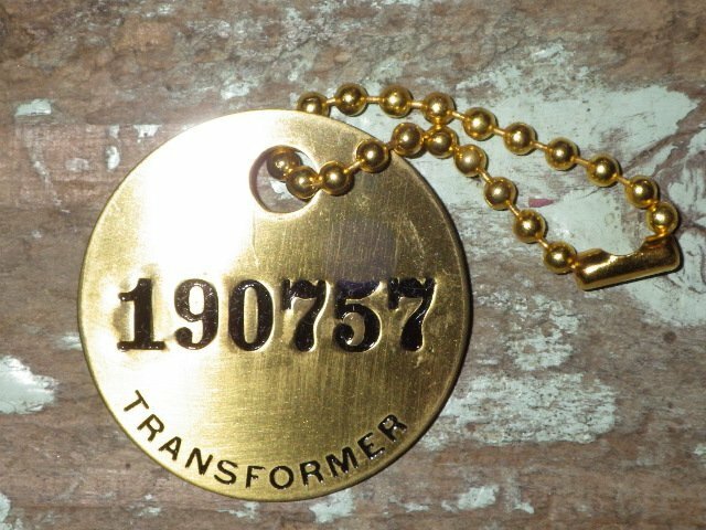 60’S★USA★ビンテージ★ブラスタグ★TRANSFORMER★190757★真鍮★キーホルダー★ナンバータグ プレート インテリア雑貨 キーチェーン DIY