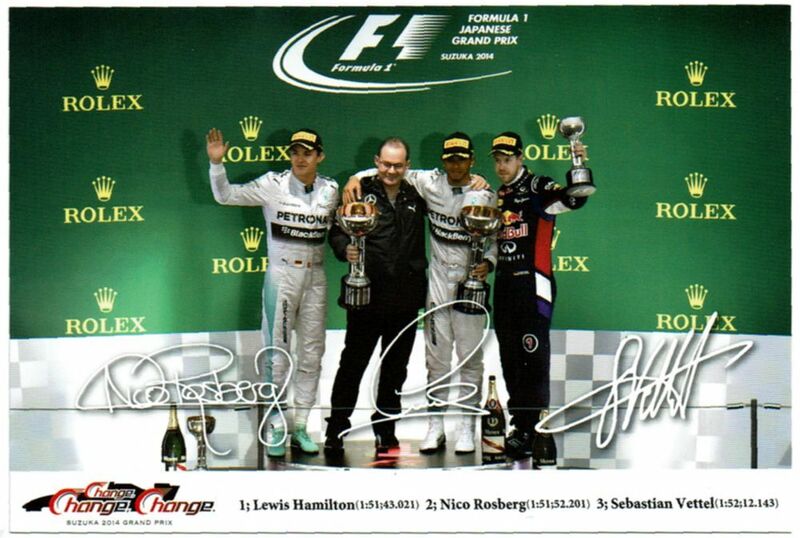 2014 F1日本グランプリ ウィナーカード　鈴鹿サーキット　ルイス・ハミルトン　ニコ・ロズベルグ　セバスチャン・ベッテル　表彰台