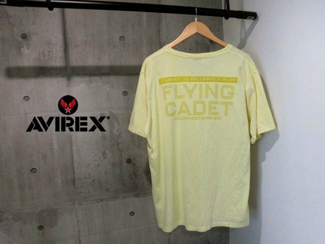 AVIREX アヴィレックス/FLYING CADET フライングカデット プリント Vネック 半袖 Tシャツ2XL/ACADEMY Tee/黄 イエロー/メンズ/6113369