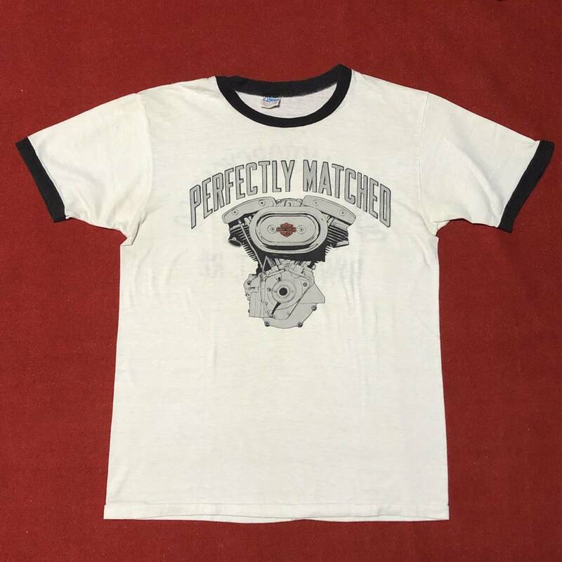 70s ヴィンテージ チャンピオン Champion バータグ ハーレーダビッドソン Tシャツ リンガーT ショベルヘッドエンジンプリント Shovel HEAD