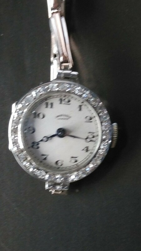 希少品　英国御用達　J.W.ベンソン　　18WG 本体ブレス　ダイヤベゼル　レディース手巻き腕時計　OH済み