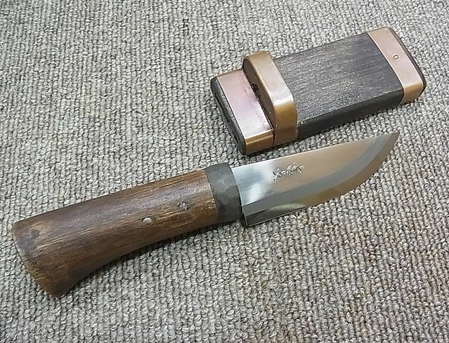 【NG206】宮文刃物 アウトドアナイフ 小型ナイフ ブッシュクラフトナイフ 木柄 木製シース ウッド素材
