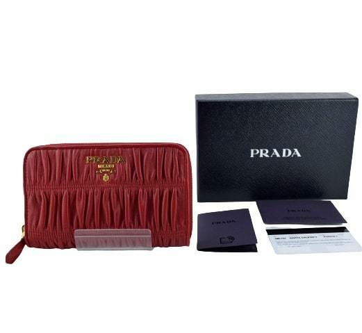 LL221 美品 プラダ PRADA 財布 1ML157 ナッパレザー ラウンドファスナー中財布 NAPPA GAUFRE'1 / FUOCO1 CIARR