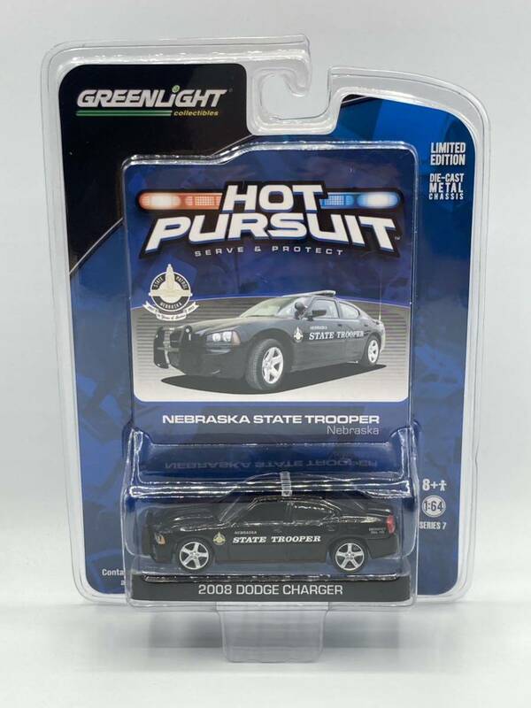 即決有★1/64 Greenlight グリーンライト Hot Pursuit 2008 Dodge Charger Nebraska State Trooper パトカー★ミニカー