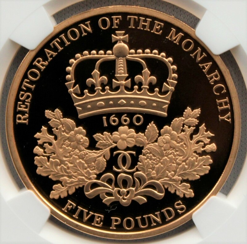 2010年 イギリス 王政復古350周年記念 エリザベス2世 5ポンド 金貨 NGC PF70UC 最高鑑定品！！