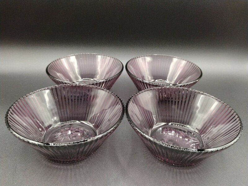 アンティーク プレスガラス 小鉢 4客 デザート皿 ガラス 皿