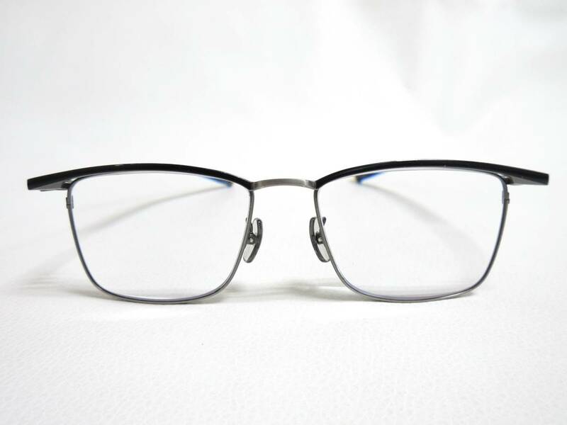 11314◆【SALE】999.9 フォーナインズ S-156T 52□17 144アンティークシルバーマット(ブラックマット) TITAN 眼鏡 MADE IN JAPAN 中古 USED
