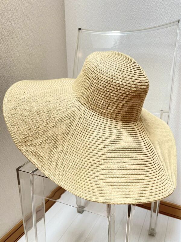 USA製デカ麦わら帽子「California floppy hat」美品　オーバーサイズ/ビーチストローハット/折りたたみ