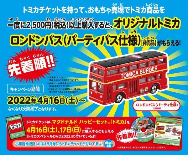 トミカ　チケットキャンペーン　2022　ロンドンバス　（パーティバス仕様）　赤　2階建てバス