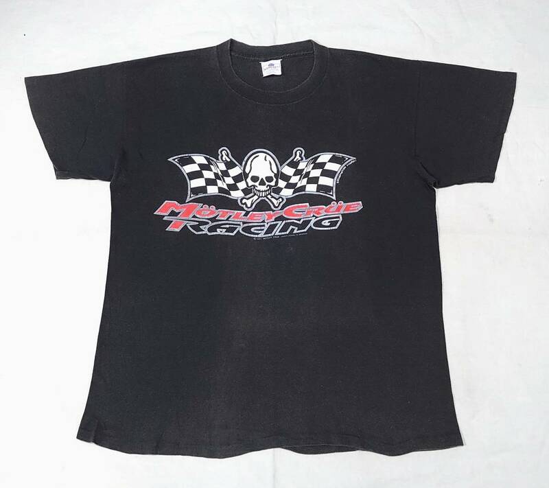 90s ヴィンテージ MOTLEY CRUE Tシャツ L HANDTEX USA製 1991 モトリークルー バンドTシャツ RACING スカル チェッカーフラッグ 