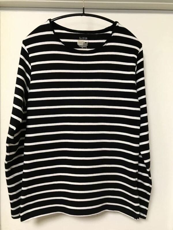 ◆【美品】nano・universe ナノ・ユニバース/ USA COTTON ロングスリープボーダーT / BLACK×WHITE S size