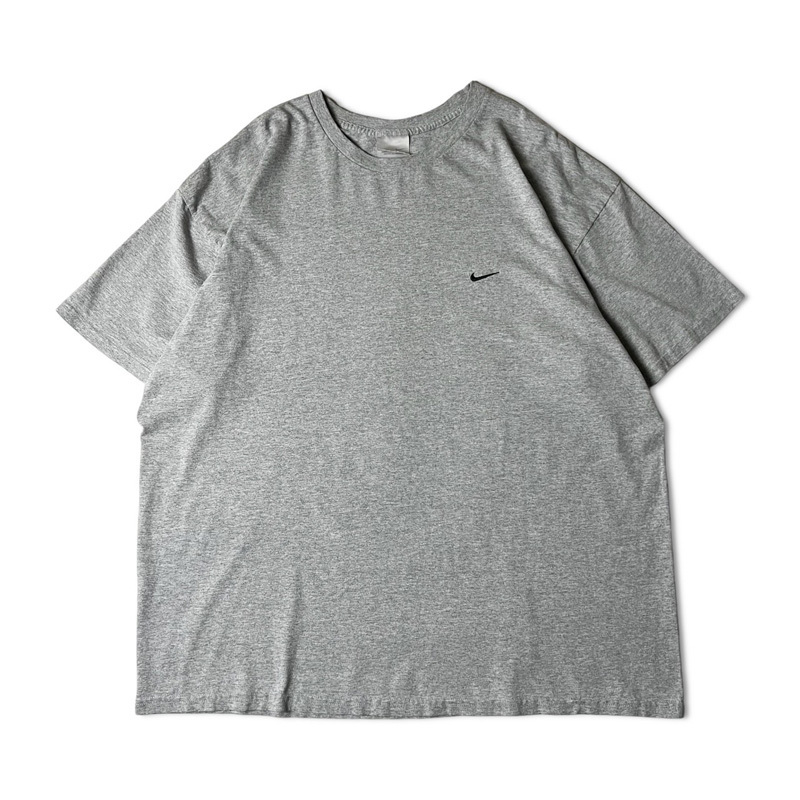 ビッグサイズ 00s NIKE スウォッシュ ロゴ 刺繍 半袖 Tシャツ XXL / 00年代 オールド ナイキ 霜降り グレー ワンポイント