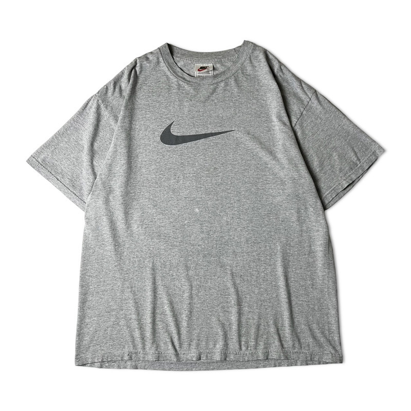 90s NIKE ビッグ スウォッシュ ロゴ プリント 半袖 Tシャツ L / 90年代 オールド ナイキ 霜降り グレー