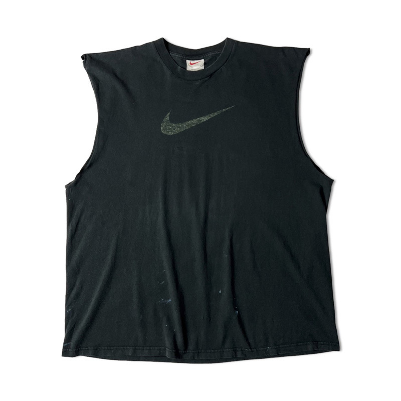 雰囲気系 90s NIKE ビッグ スウォッシュ ロゴ プリント カットオフ ノースリーブ Tシャツ XL / 90年代 オールド ナイキ