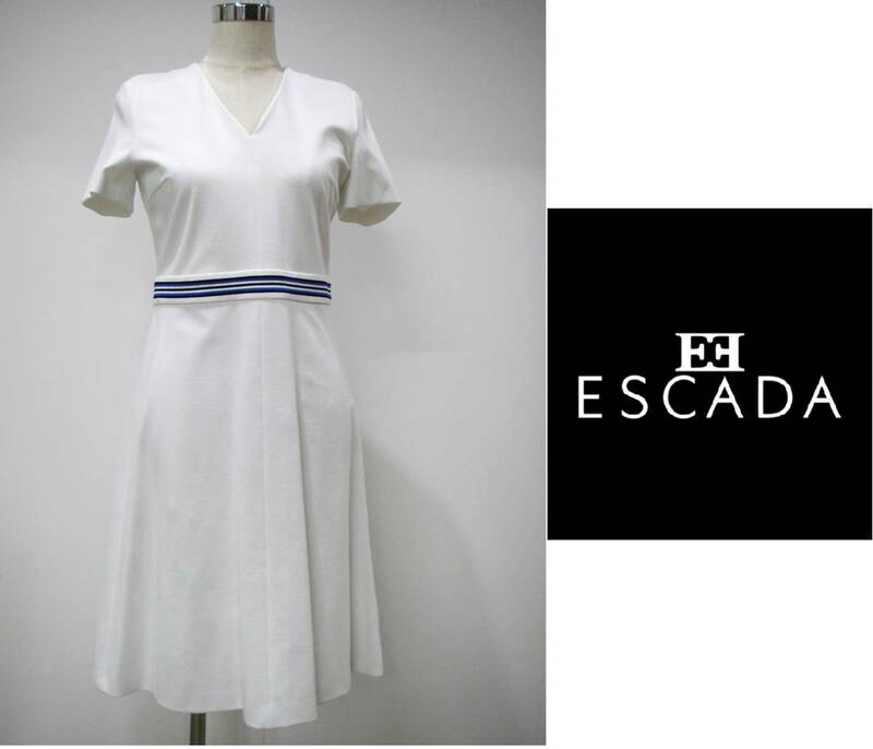 【新品・B品】ESCADA（エスカーダ） ワンピース　白ワンピース　春物 夏物　半袖ワンピース　※裏地に小さなよごれあり