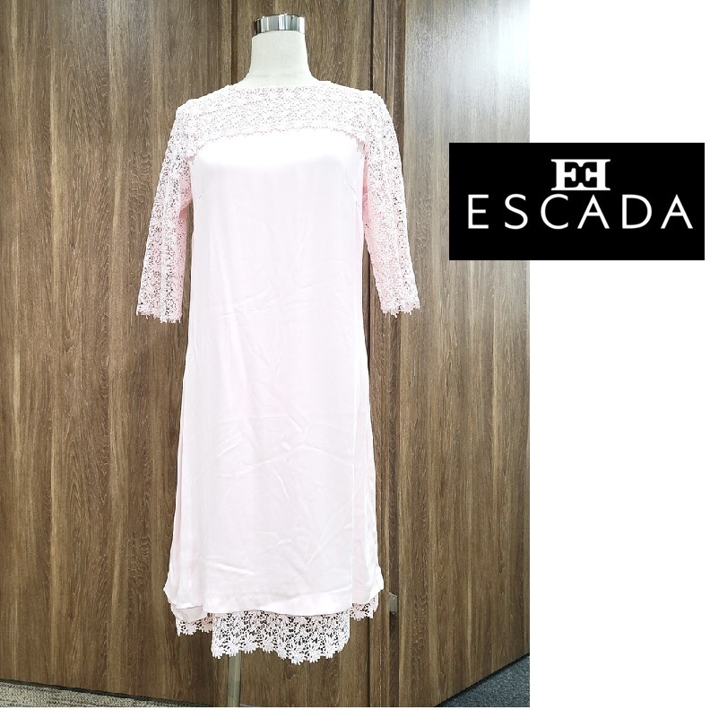 【新品・B品】ESCADA（エスカーダ） ワンピース　ひざ丈　スカート　ピンク　おしゃれ　フォーマル　レース　　※裾ほつれあり　