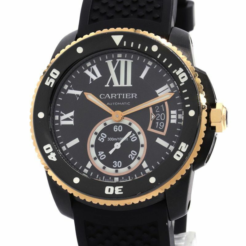 [3年保証] カルティエ メンズ カリブルドゥカルティエ ダイバー W2CA0004 K18PG ステンレス ブラック文字盤 自動巻き 腕時計 中古 送料無料
