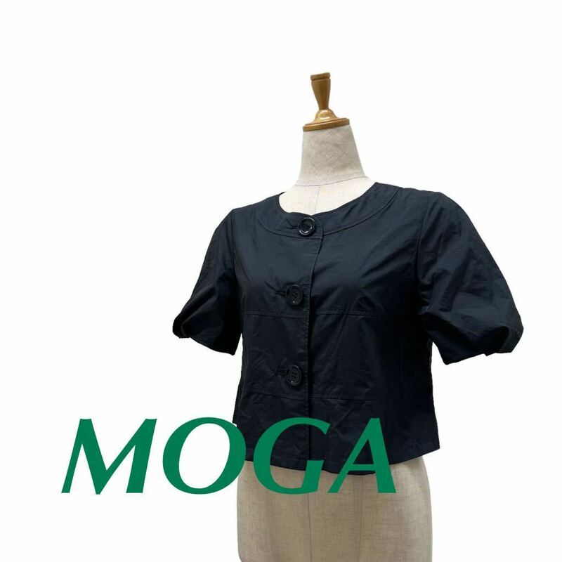 a164N MOGA モガ ジャケット ブラック size2 ノーカラー パフスリーブ