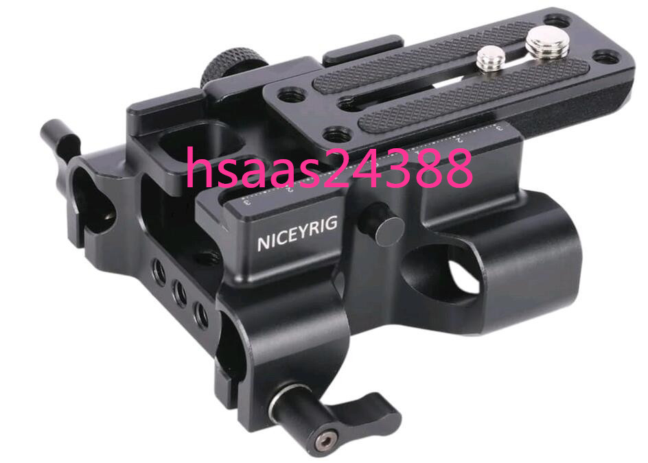  NICEYRIG 汎用ベースプレート クイックリリースカメラプレート 15mmロッドクランプ付き 1/4と3/8インチネジ穴付き ロッドサポート ー545 