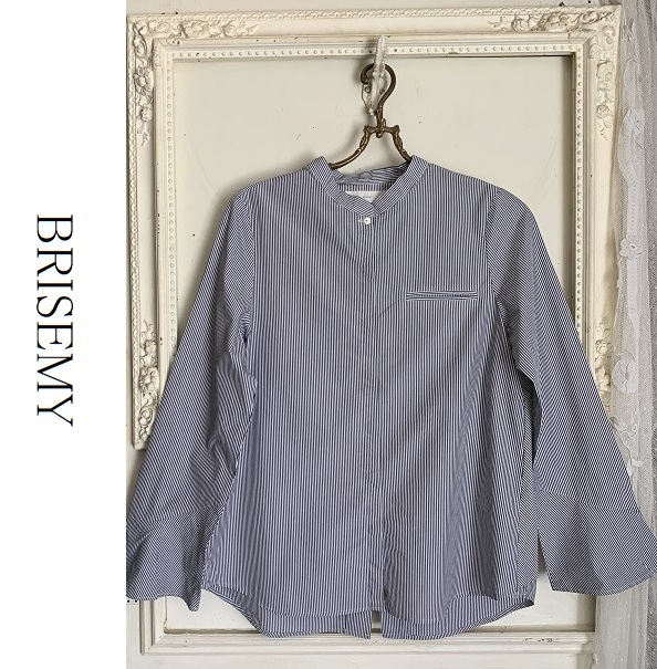 新品同様　BRISEMY　ブライズミー　バックフレアシャツ ノーカラー　ストライプシャツ　定価1,6万　BEAUTY&YOUTH　 UNITED ARROWS