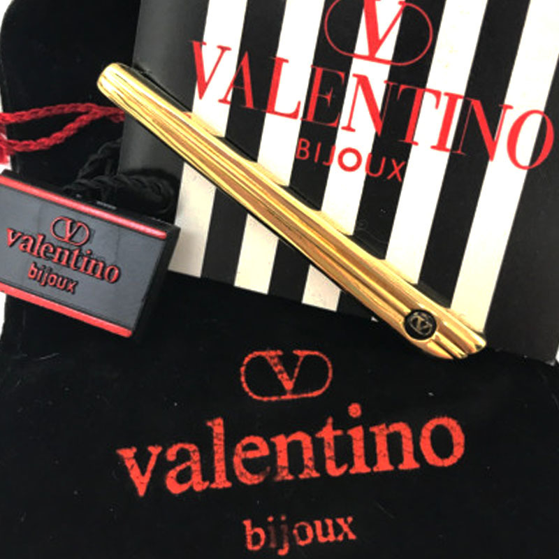 ヴァレンティノ VALENTINO バレンチノ タイピン ネクタイピン クリップ ゴールド 保存袋付き ビジネス メンズ アクセサリー 中古