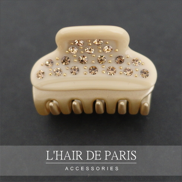 ■L'HAIR DE PARIS■クラシックストーンヘアクリップS■ベージュ 小さめ ヴァンドーム 金 ノーブランド 新作 ラインストーン ゴールド 人気