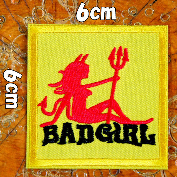 刺繍アイロンワッペン パッチ【BAD GIRL/バッドガール】セクシー レッドデビル かわい子ちゃん 悪魔 サイコビリー wappen patch 糊付き